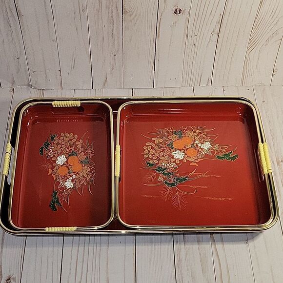 Vintage Toyo Japan Laquerware Nesting Serving Trays  Complete set of 3 - Picture 1 of 11